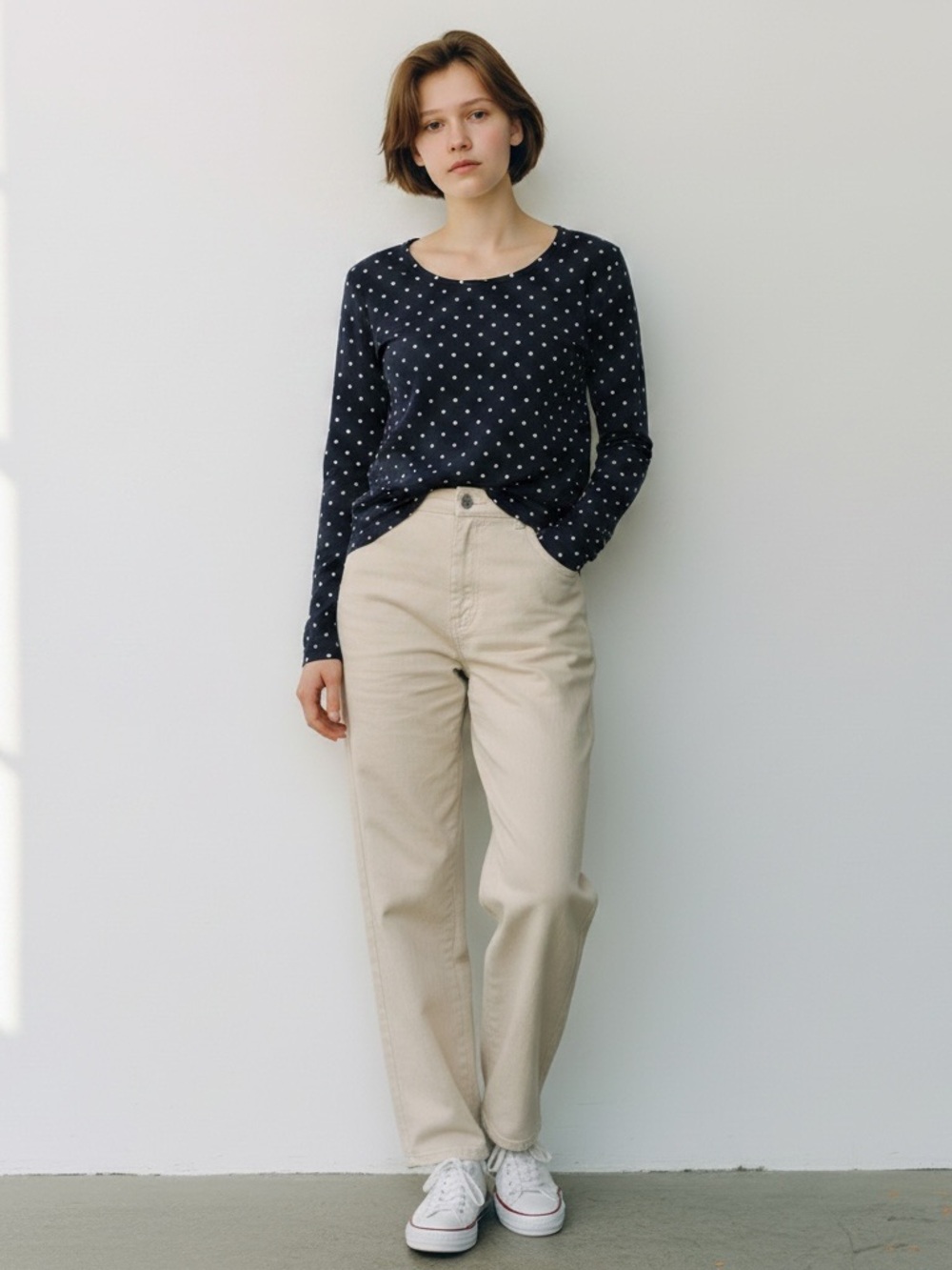 Maternity H&M M Navy Blue Long Sleeve Polka Dot Nursing Top